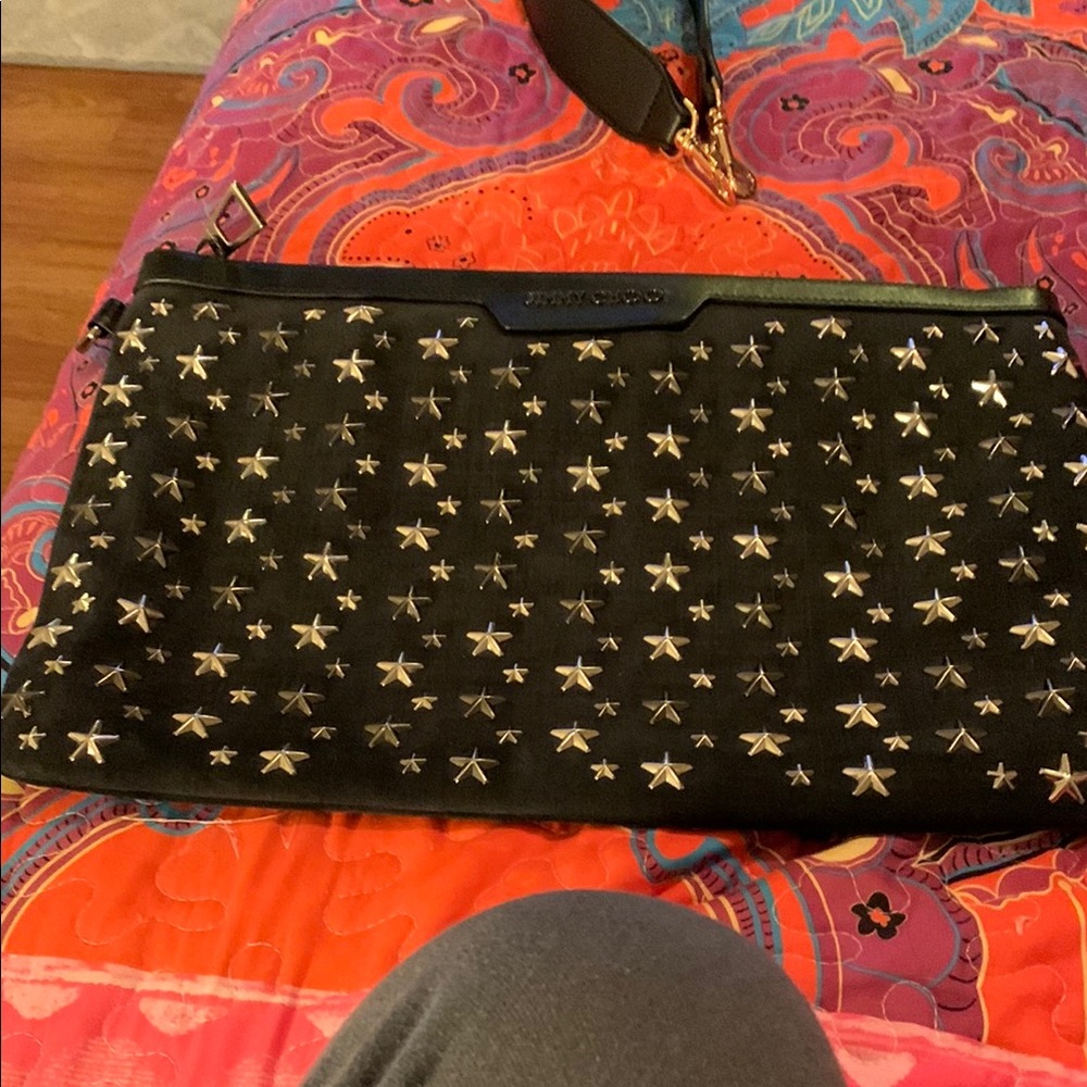 Jimmy Choo Black and Gold Star-Studded Clutch